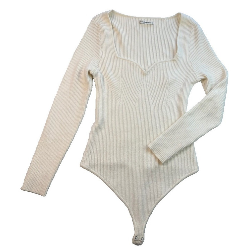 Abercrombie & Fitch XL Cream Ribbed Knit Corset Bodysuit Long Sleeve Stretch